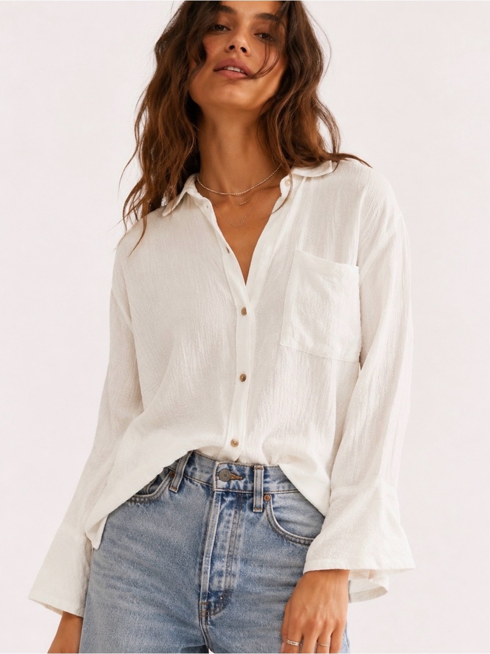 Anthropologie Pilcro Cream Textured Button Down Shirt